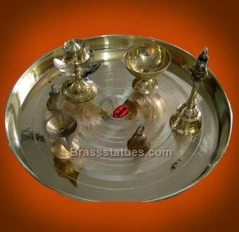 Brass Pooja Thali with 5 Pcs. items